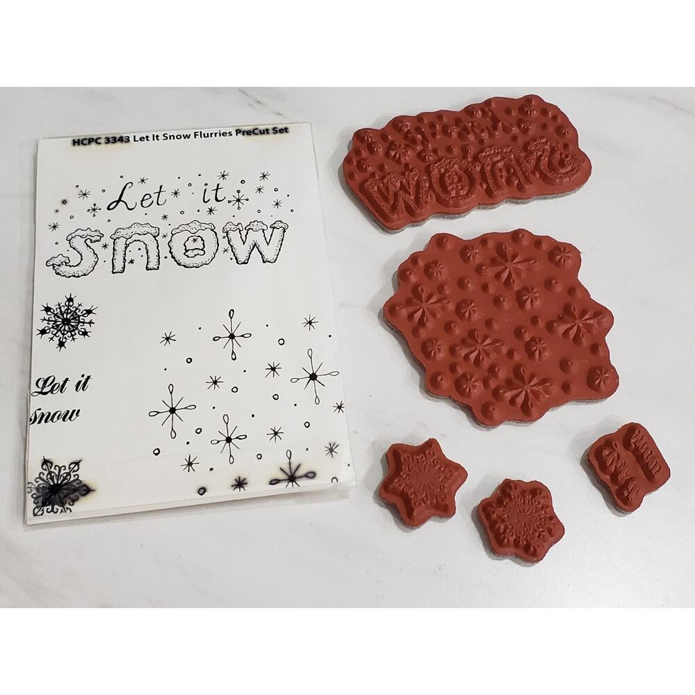 NEVER USED Heartfelt Creations‎ Red Cling Stamps HCPC 3343 LET IT SNOW SNOWFLAKE